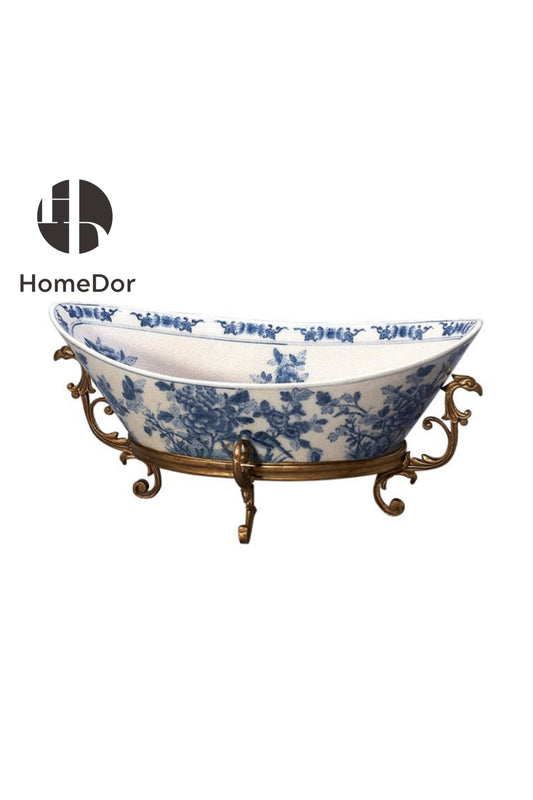 HomeDor × FH&Home | Exquisite Blue-and-White Porcelain Boat-shaped Fruit Platter