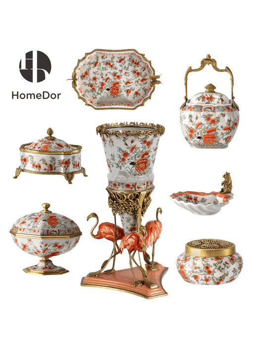 HomeDor × FH&Home | Graceful Classical Porcelain Decor Set with Vivid Floral Patterns