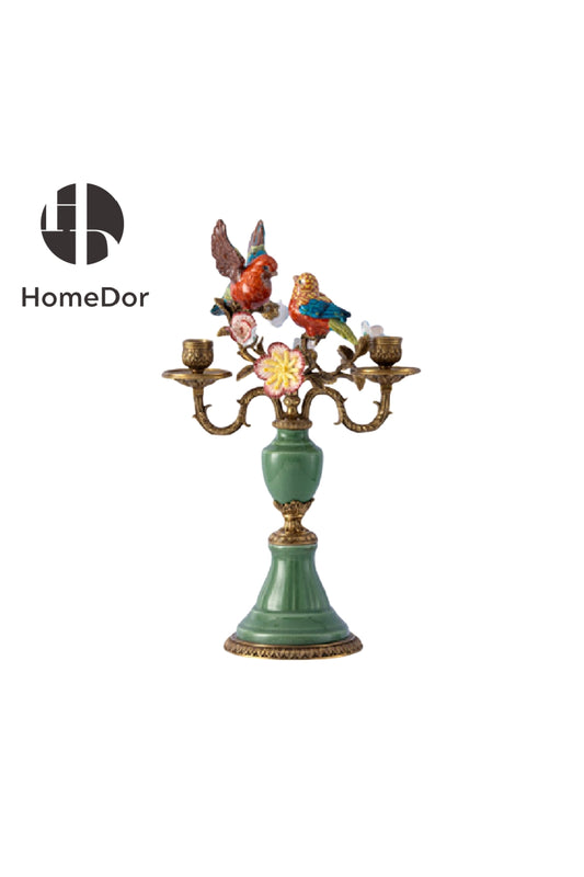 HomeDor × FH&Home | Green Porcelain Birds Candle Holder