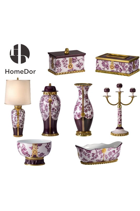 HomeDor × FH&Home | Imperial Purple Blossom Porcelain Table Decor Set