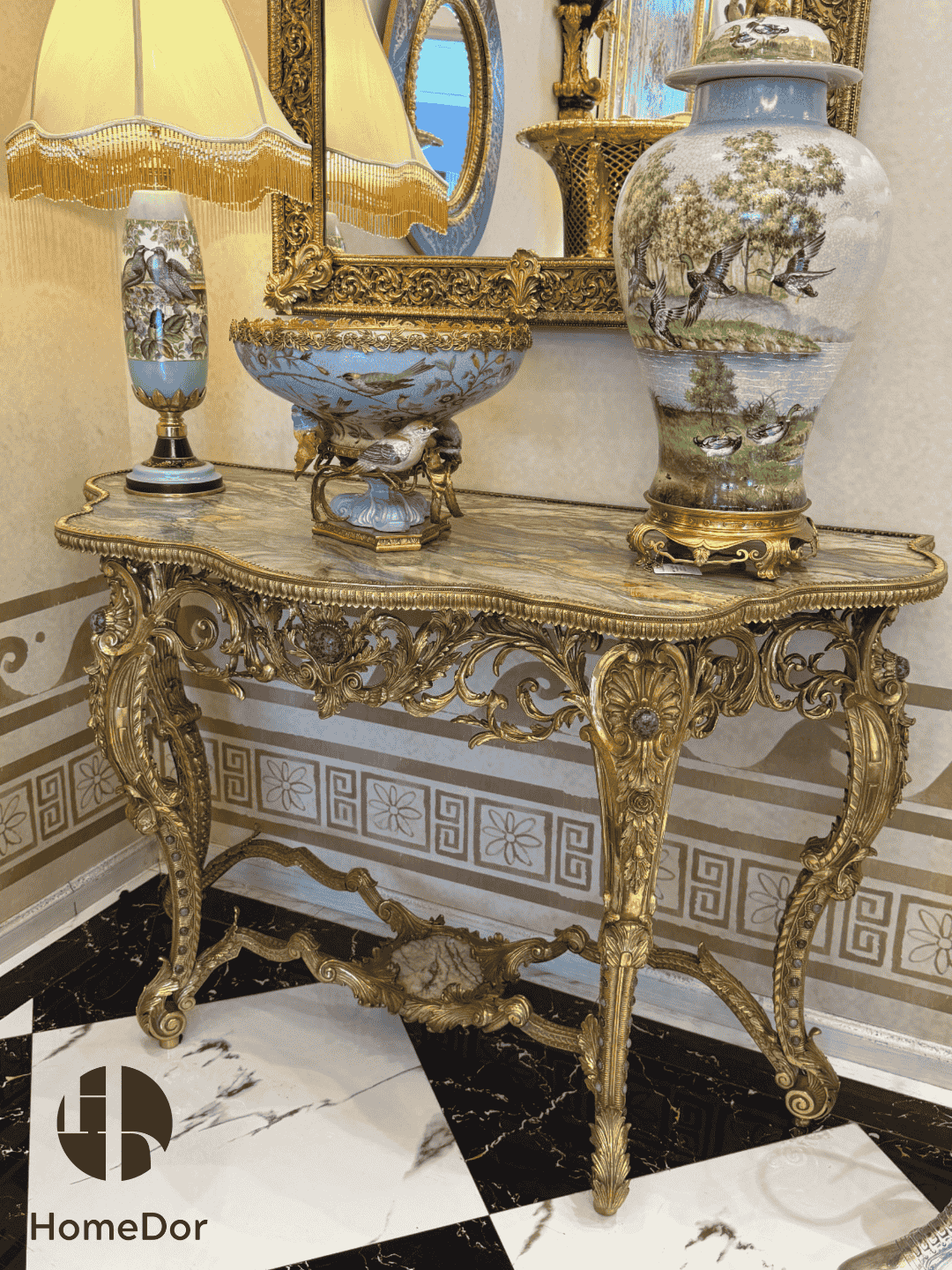 HomeDor × FH&Home | Luxurious Marble-Top Console with Brass Detailing
1