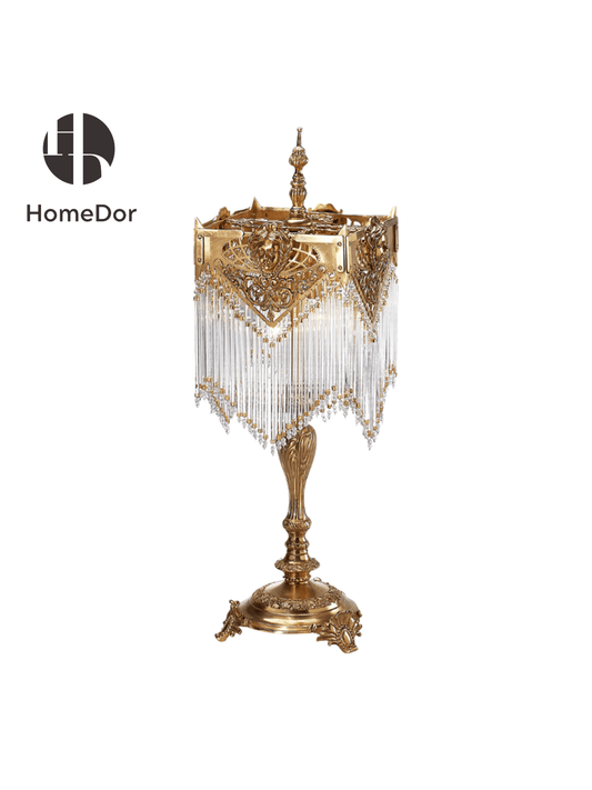 HomeDor × FH&Home | Luxury Art Deco Brass Craftsmanship Crystal Fringe Table Lamp