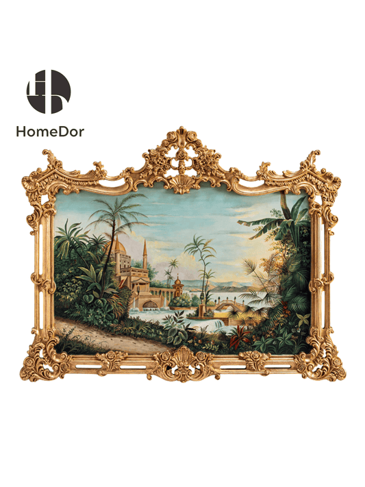 HomeDor × FH&Home | Luxury Baroque Carved Frame Exotic Landscape Wall Decor