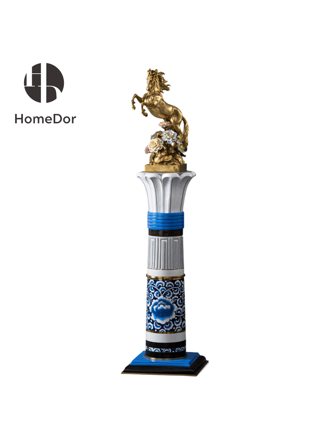 HomeDor × FH&Home | Luxury Brass Rearing Horse Sculpture on Ornate Column Base1