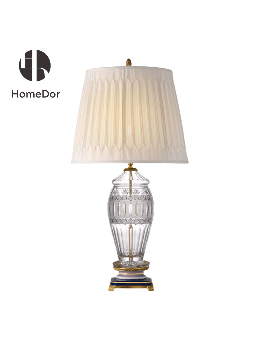 HomeDor × FH&Home | Minimalist Crystal Body & Brass Accent Table Lamp with Blue Porcelain Base