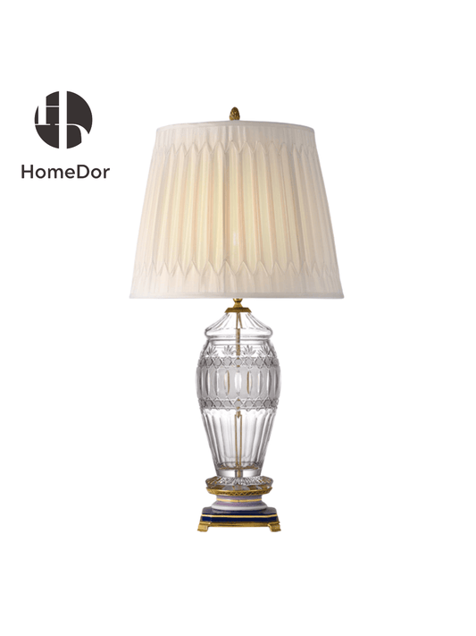 HomeDor × FH&Home | Minimalist Crystal Body & Brass Accent Table Lamp with Blue Porcelain Base