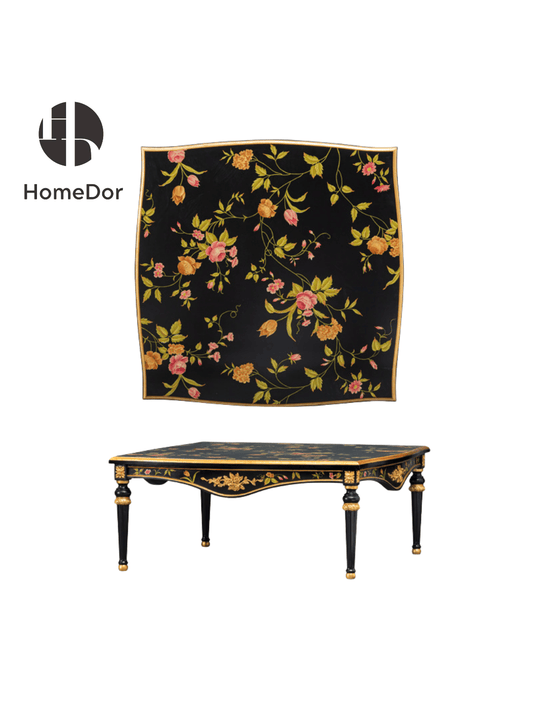 HomeDor × FH&Home | Misty Rose Series Elegant Coffee & End Tables with Floral Painted Finish