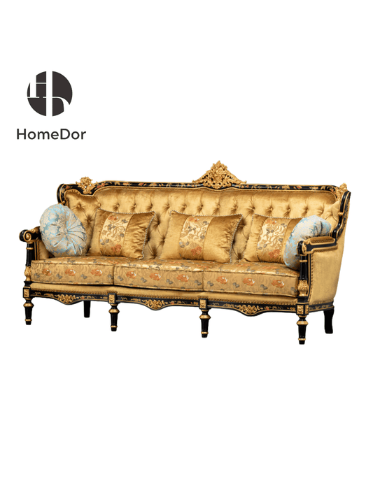 HomeDor × FH&Home |  Misty Rose Series Luxury Golden Velvet Sofa Set with Ornate Trims
