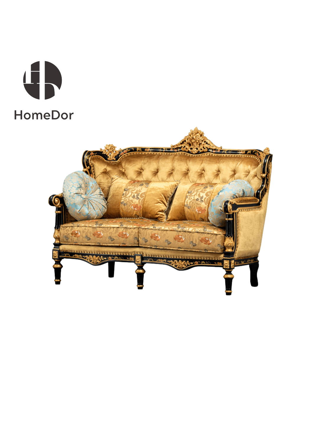 HomeDor × FH&Home | Misty Rose Series Luxury Golden Velvet Sofa Set with Ornate Trims2
