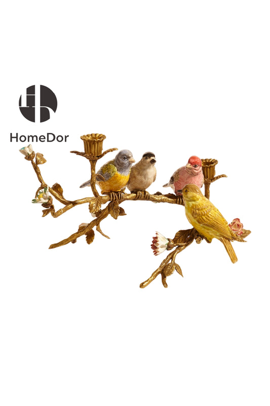 HomeDor × FH&Home | Nature-Inspired Brass Branch Candle Holder with Porcelain Birds