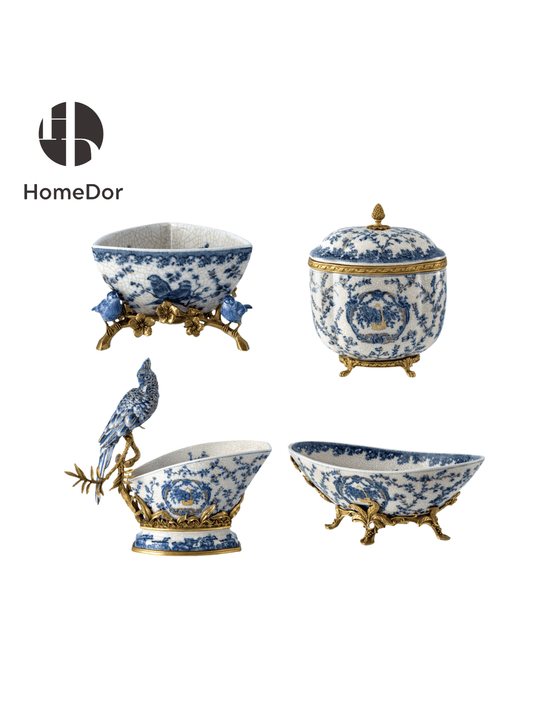 HomeDor × FH&Home | Opulent Classical Nature-inspired Blue-and-White Table Decor Set