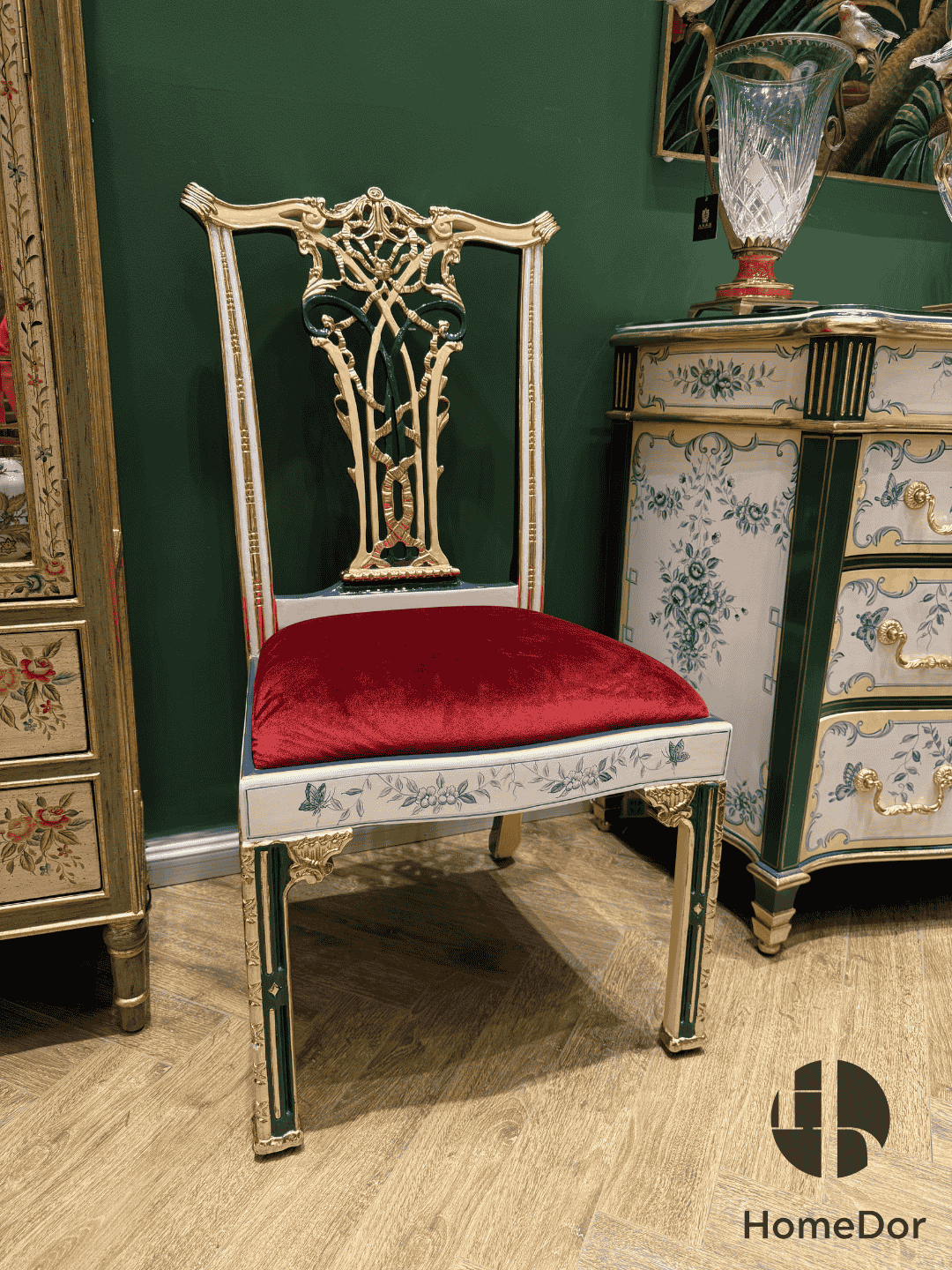 HomeDor × FH&Home | Opulent Dining Chair with Velvet Upholstery & Gilded-Carved Back1