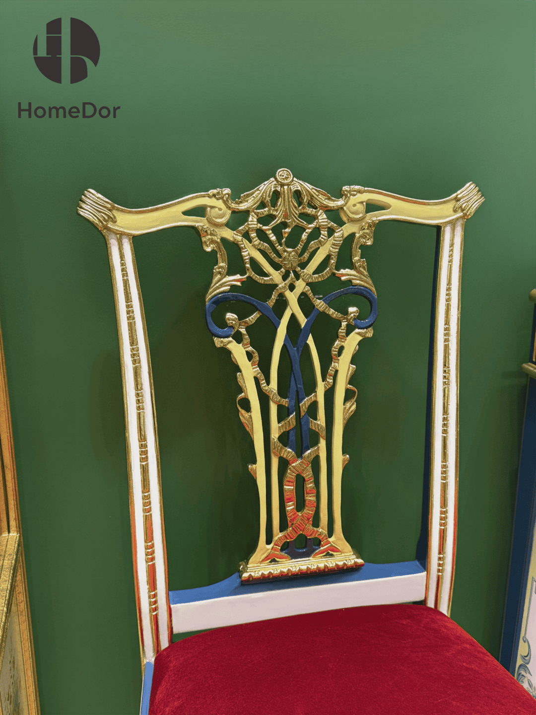 HomeDor × FH&Home | Opulent Dining Chair with Velvet Upholstery & Gilded-Carved Back2