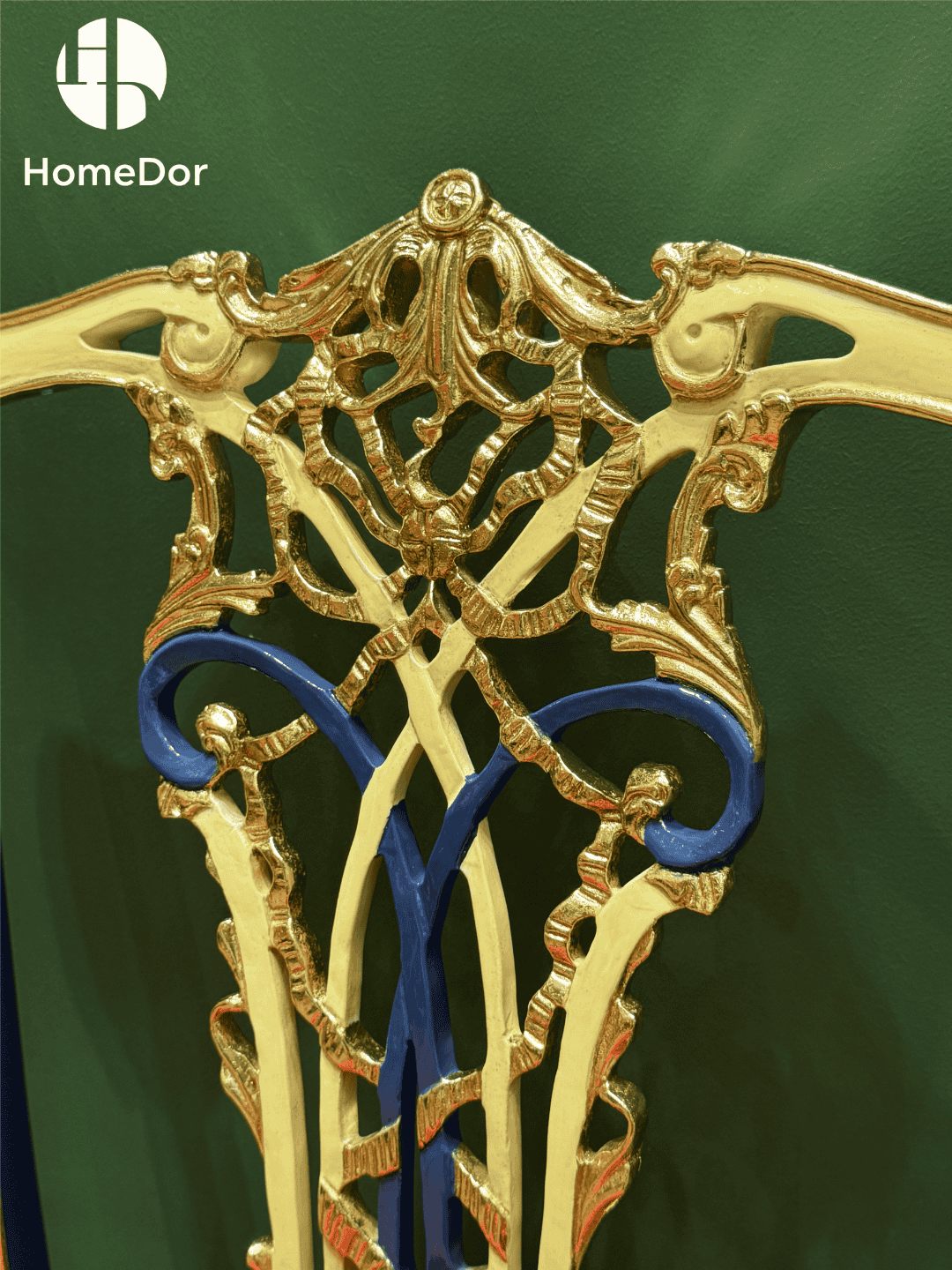 HomeDor × FH&Home | Opulent Dining Chair with Velvet Upholstery & Gilded-Carved Back3