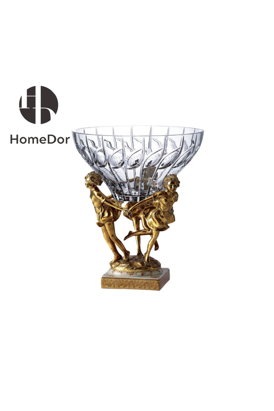 HomeDor × FH&Home | Prague Collection Exquisite Crystal Fruit Bowl with Brass Girls