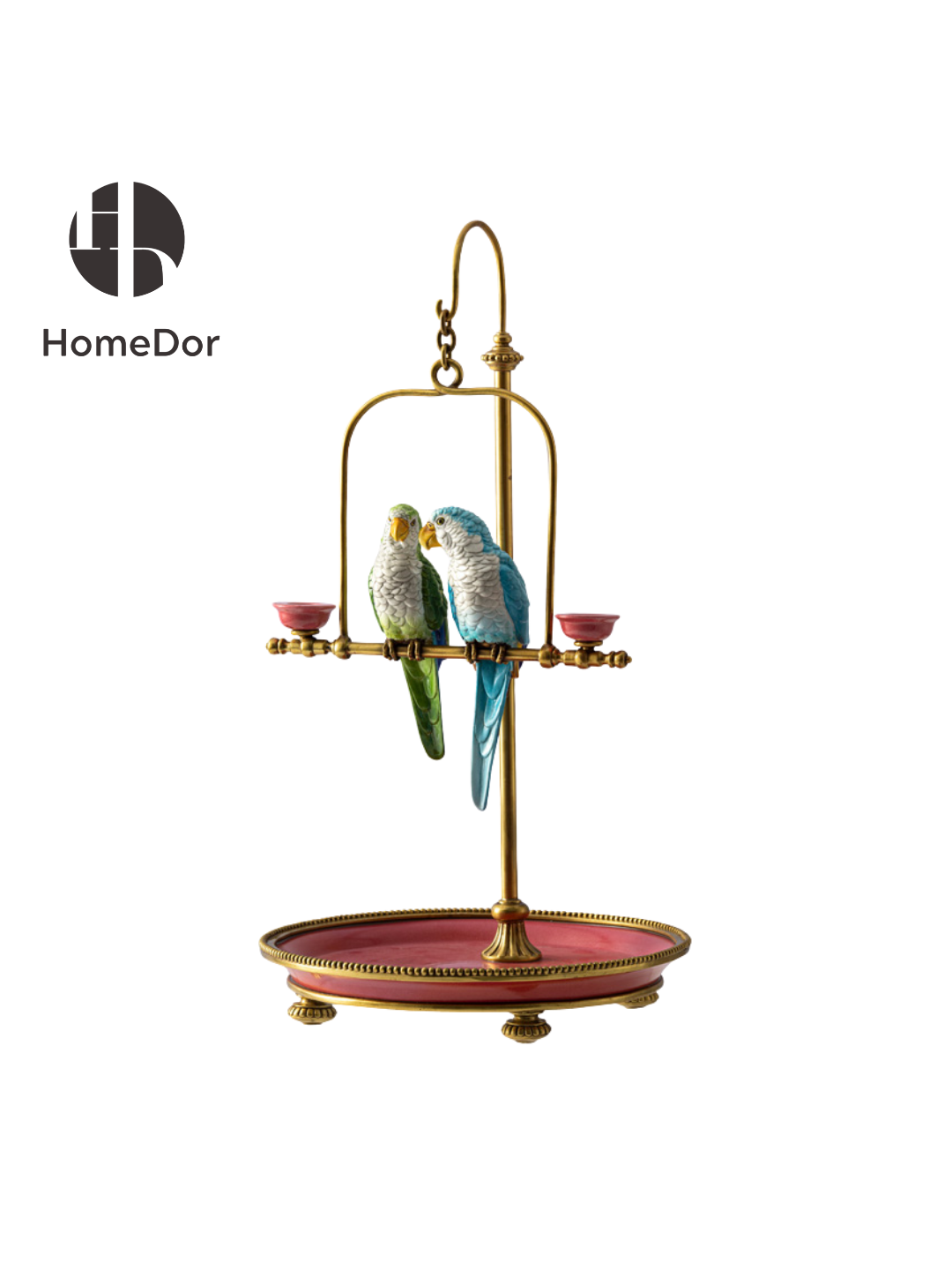HomeDor × FH&Home | Romantic Vintage Parrot Candle Holder with Blush-Toned Tray