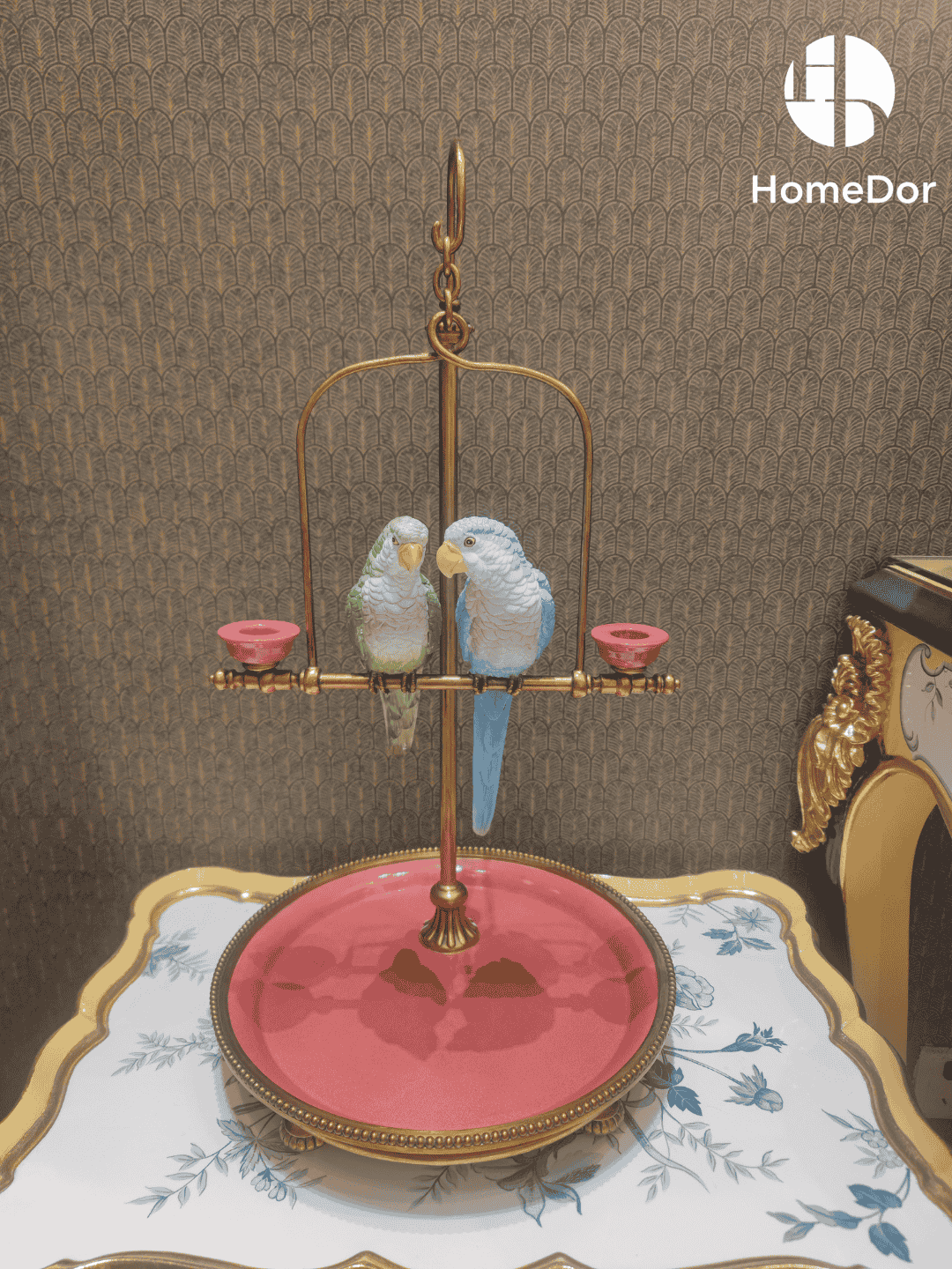 HomeDor × FH&Home | Romantic Vintage Parrot Candle Holder with Blush-Toned Tray1