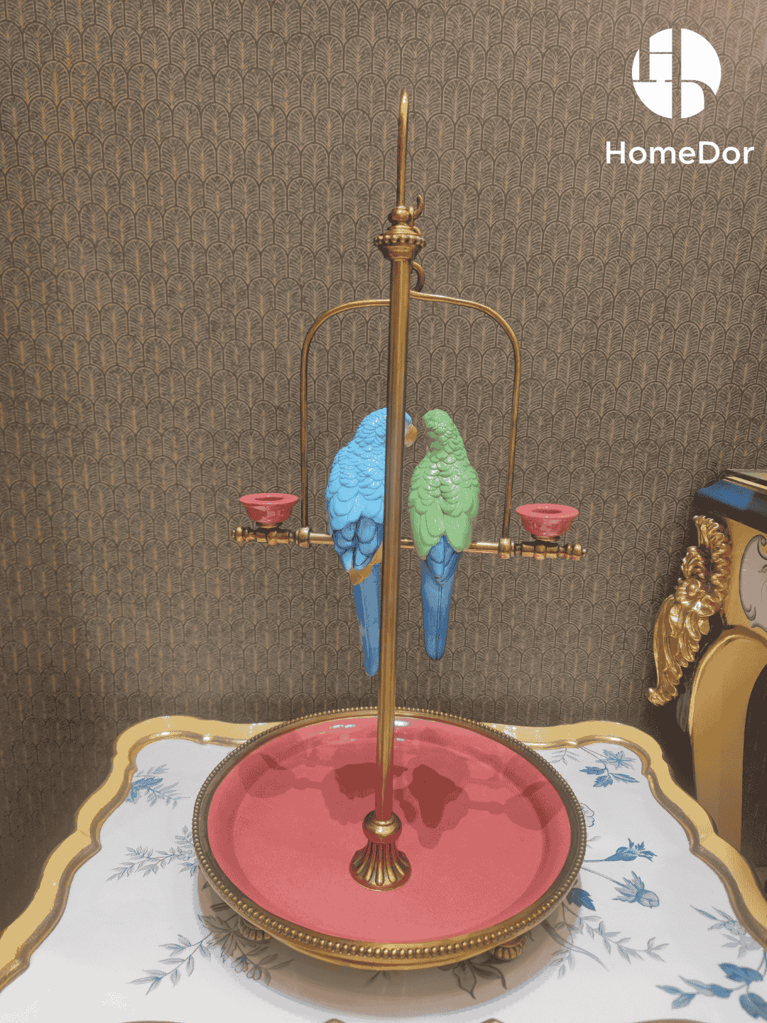 HomeDor × FH&Home | Romantic Vintage Parrot Candle Holder with Blush-Toned Tray2