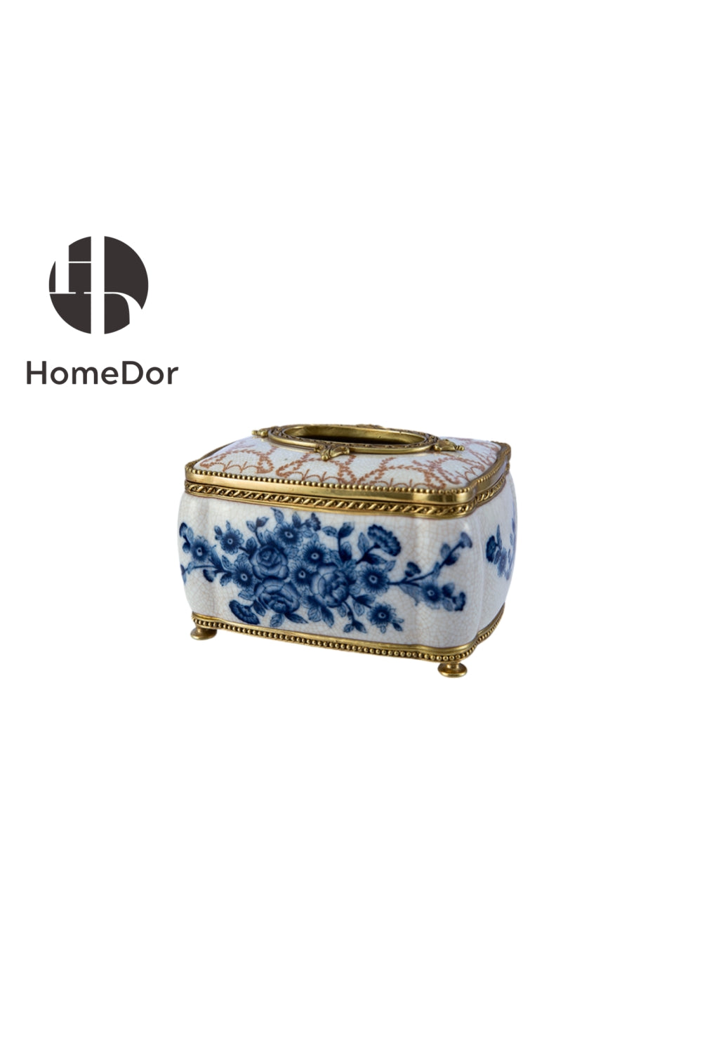 HomeDor × FH&Home |  Sophisticated Blue-and-White Porcelain Table Decor Set Tissuebox