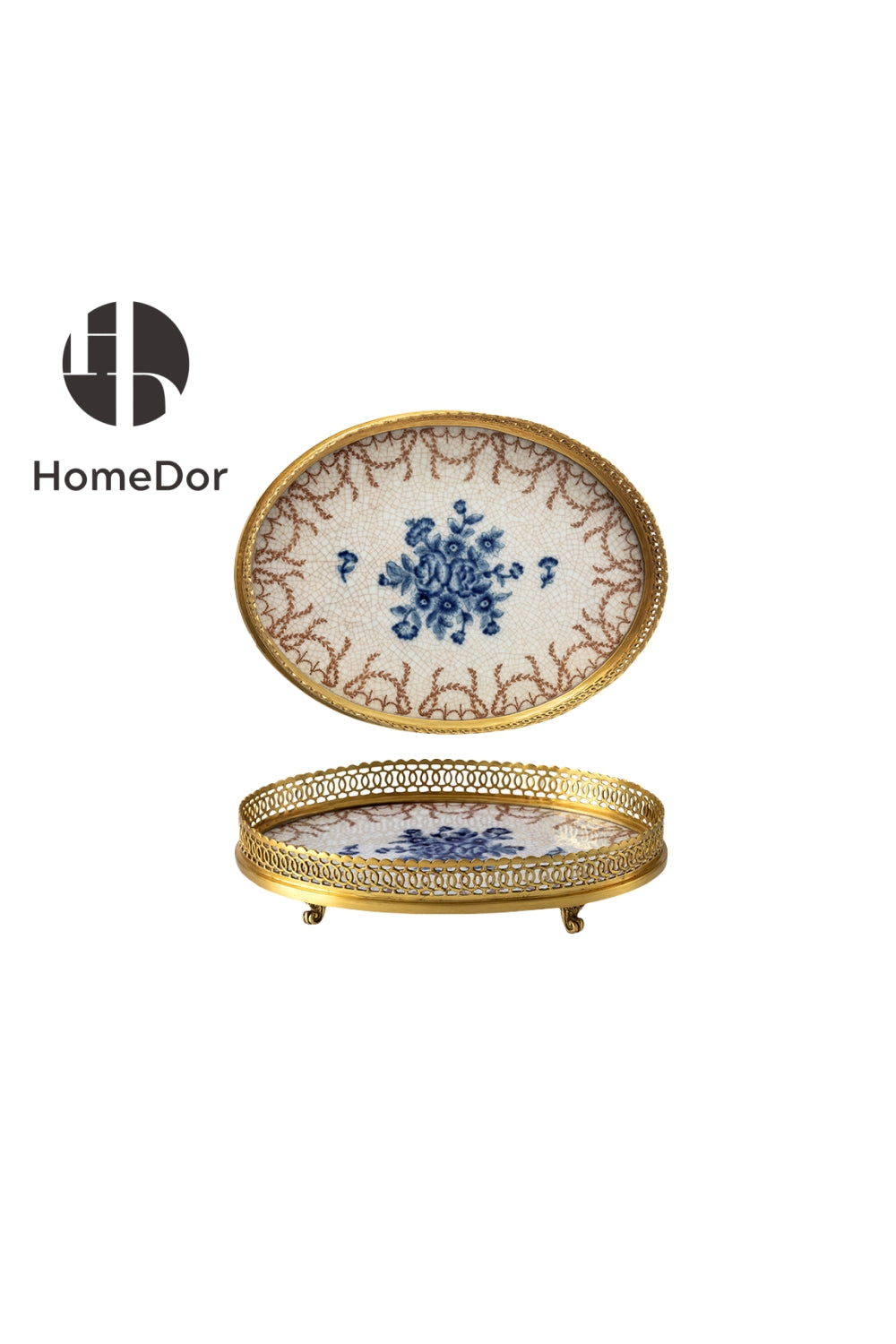 HomeDor × FH&Home |  Sophisticated Blue-and-White Porcelain Table Decor Set Tray