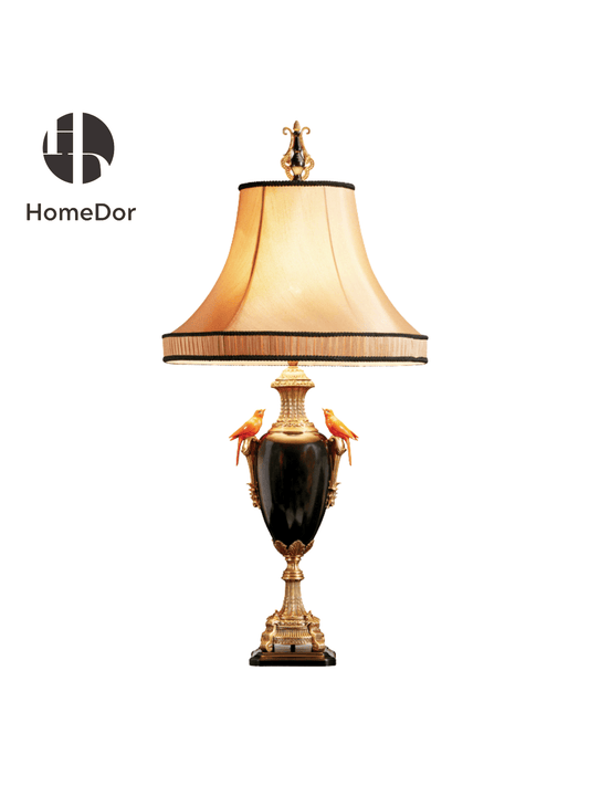 HomeDor × FH&Home | Vintage Gold Accent Bird Decor Black Ceramic Table Lamp by Regis Dho