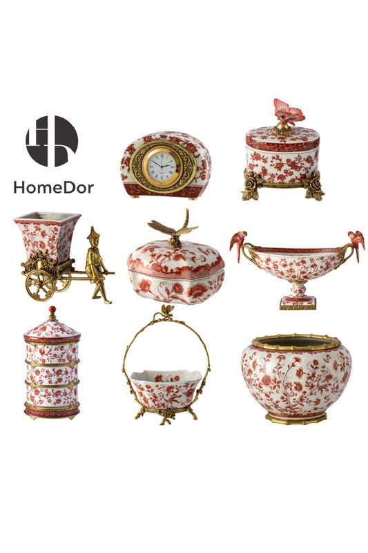 HomeDor × FH&Home | Vintage Red Floral Porcelain Table Decor Set