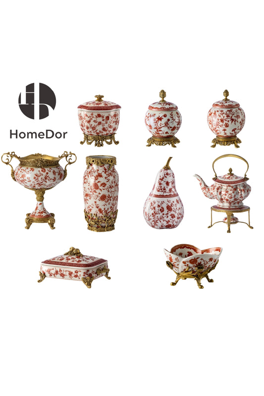 HomeDor × FH&Home | Vintage Red Floral Porcelain Table Decor Set -II