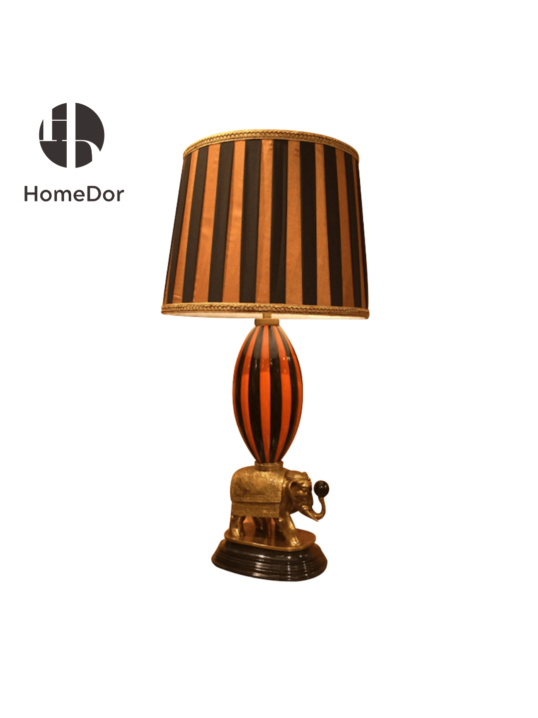 HomeDor × FH&Home | Vintage Striped Gold Elephant Base Table Lamp by Regis Dho