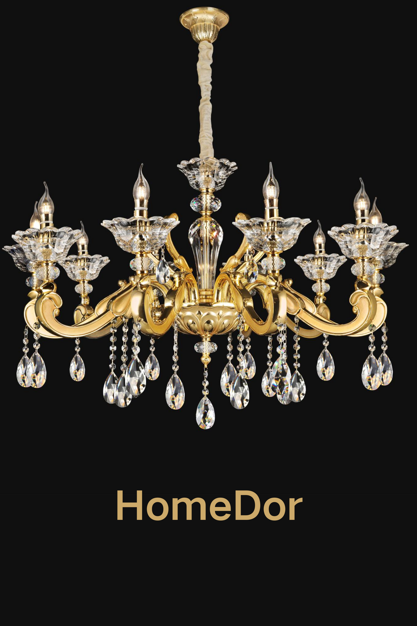 HomeDor HomeDor French Style Crystal Chandelier Gilded Lumière Series Classic Brass Candelabra Lighting Fixture-Chandeliers-10 Lights/D102cm*H66cm-Warm Light-