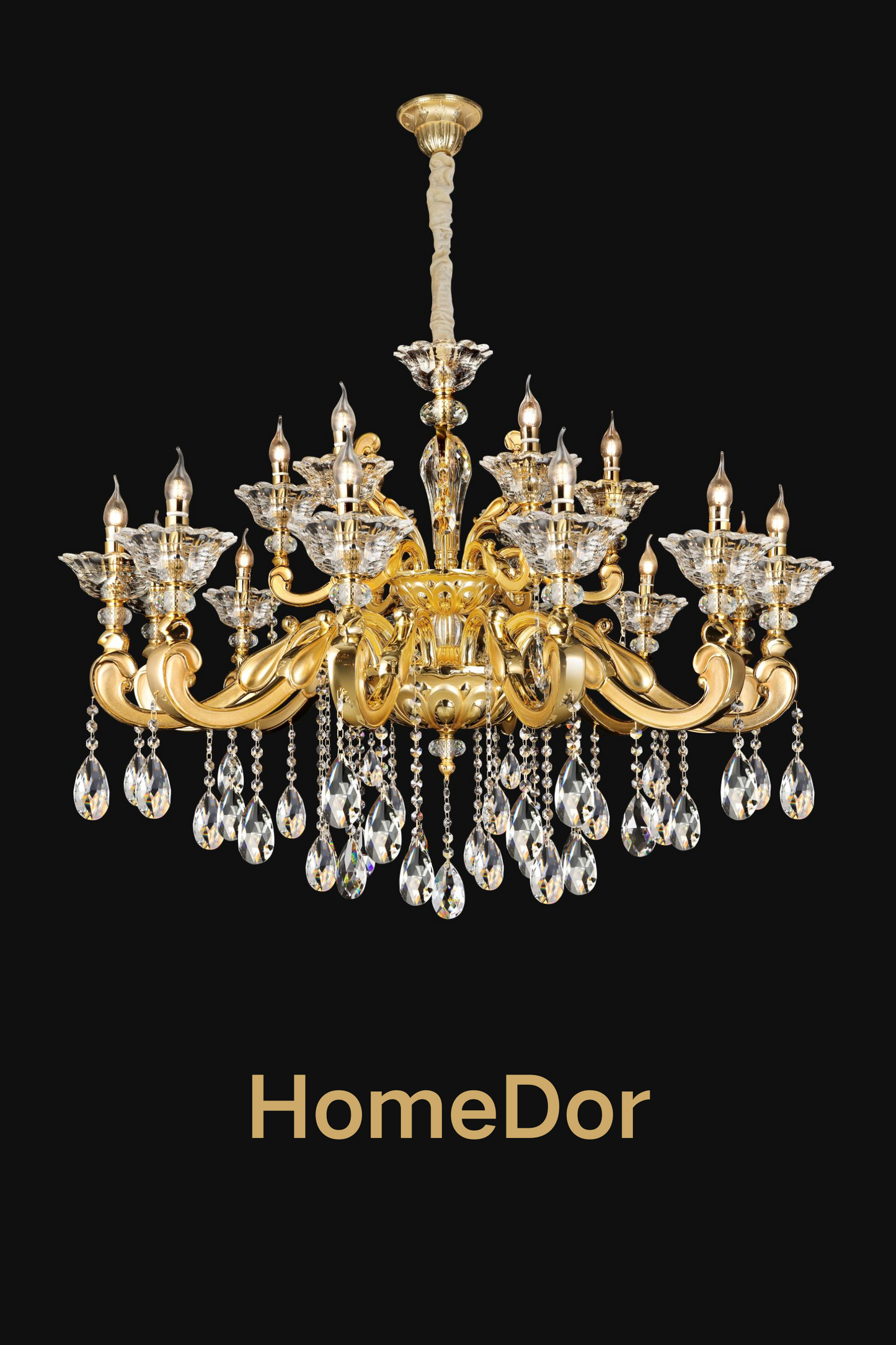 HomeDor HomeDor French Style Crystal Chandelier Gilded Lumière Series Classic Brass Candelabra Lighting Fixture-Chandeliers-18 Lights/D120cm*H87cm-Warm Light-