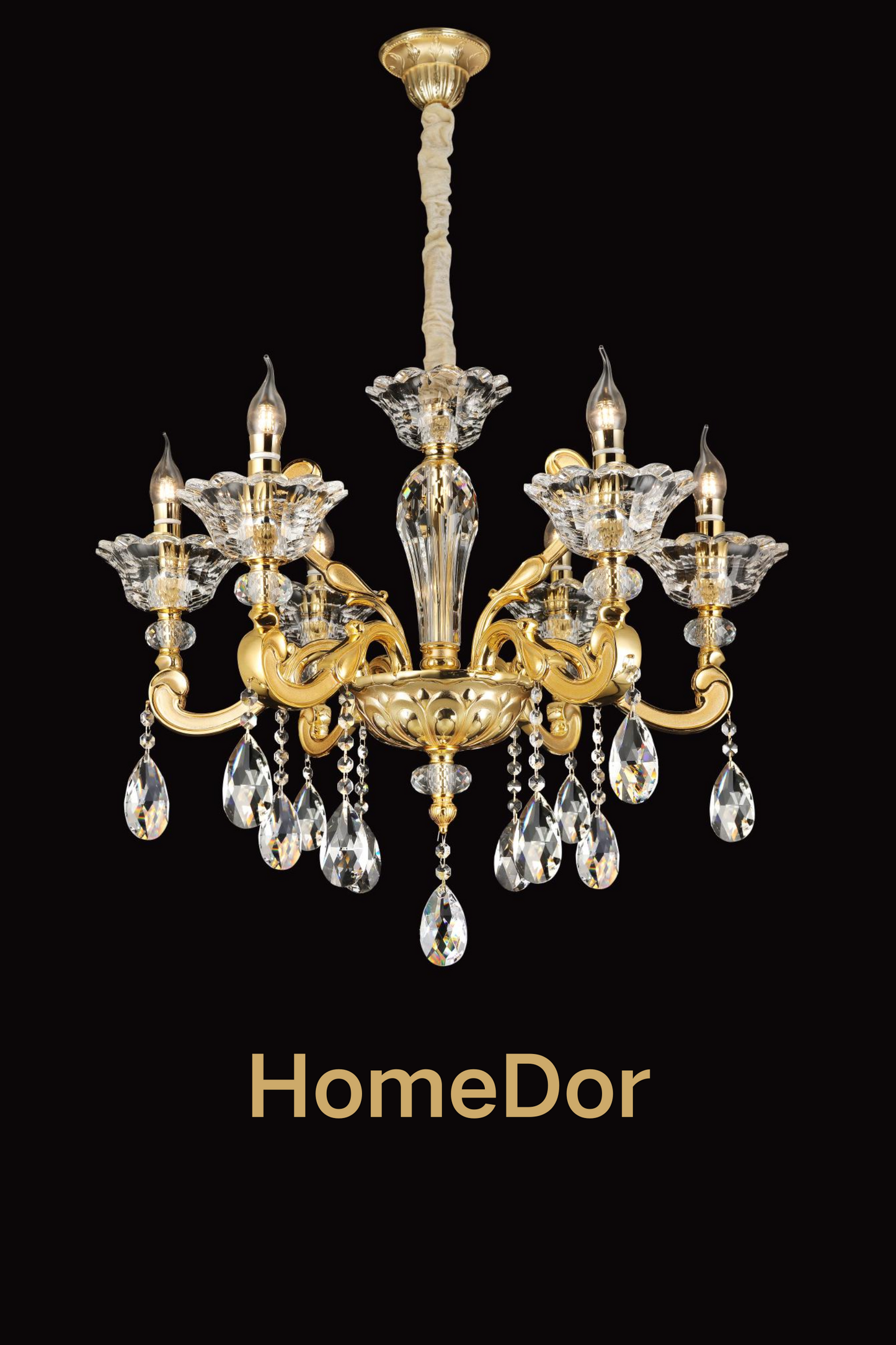 HomeDor HomeDor French Style Crystal Chandelier Gilded Lumière Series Classic Brass Candelabra Lighting Fixture-Chandeliers-6 Lights/D68cm*H56cm-Warm Light-