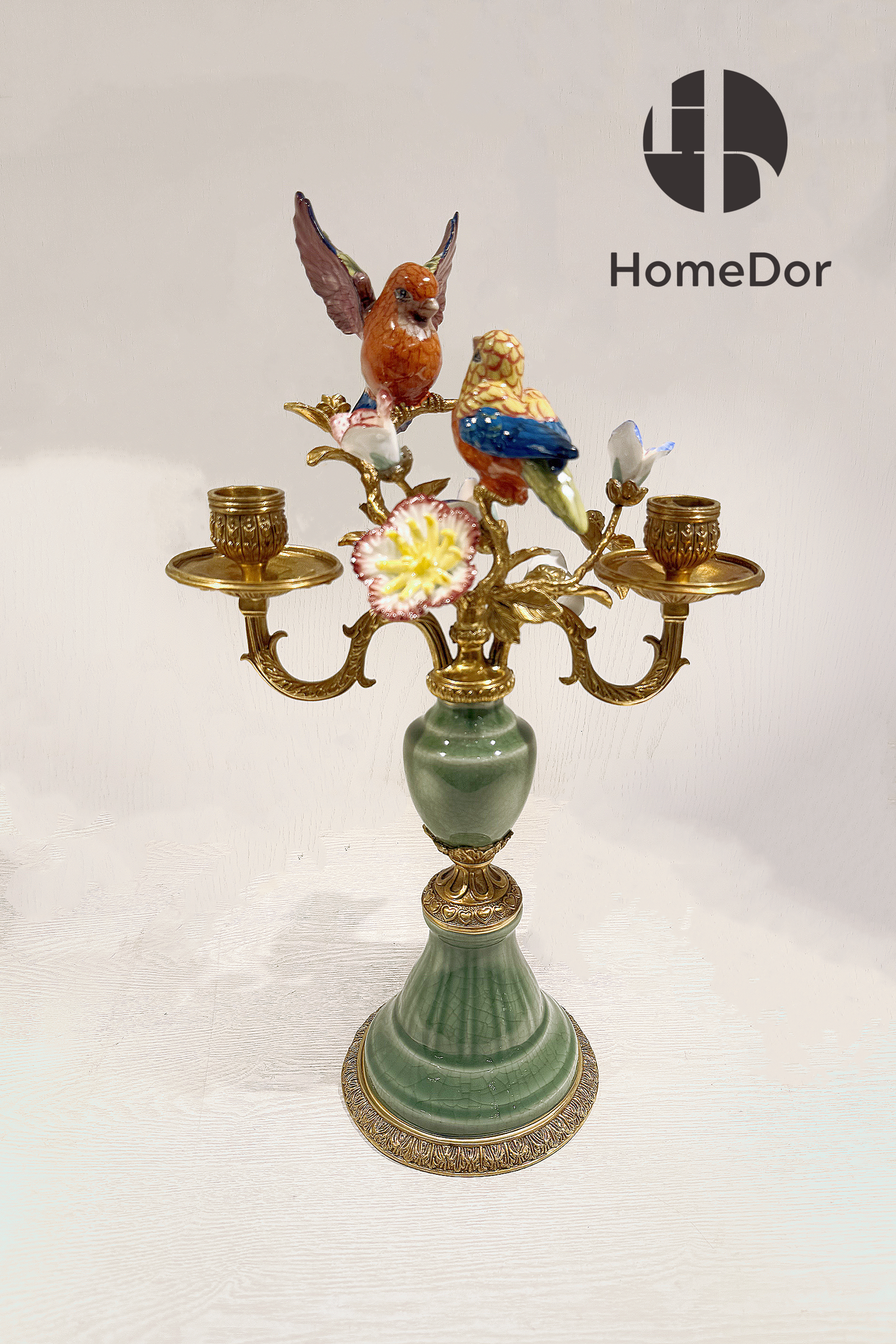 HomeDor × FH&Home | Green Porcelain Birds Candle Holder