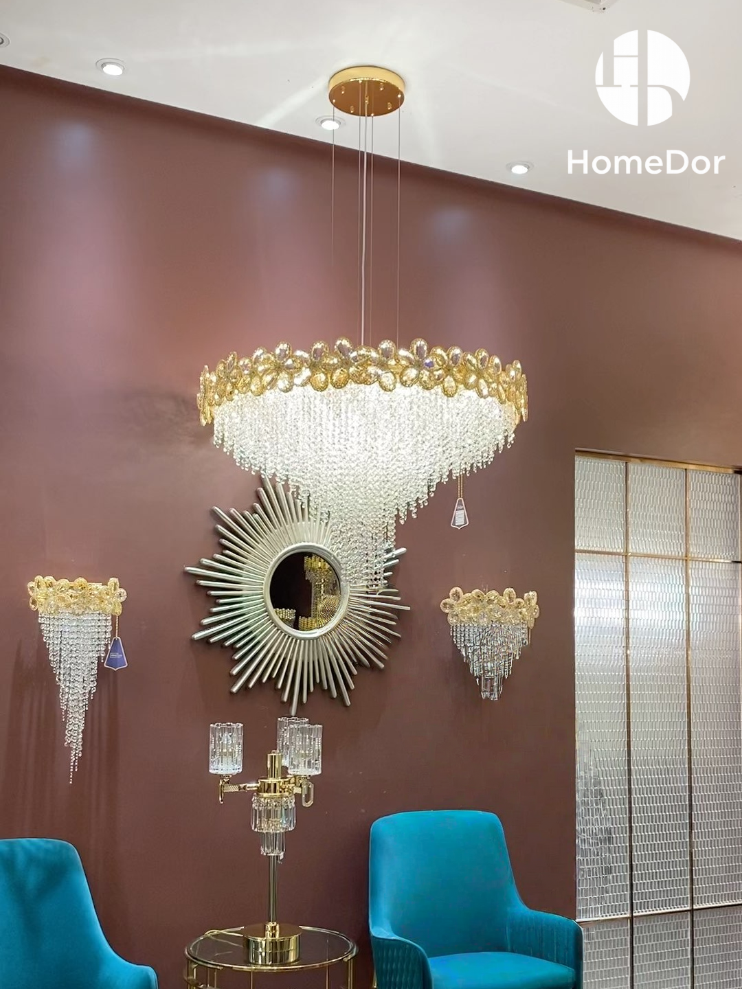 HomeDor HomeDor Premium Modern Flower Crystal Tassel Chandelier-Chandeliers-6 Lights/D12.59" (D32cm)-Warm Light-