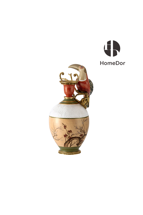 HomeDor HomeDor × FH&Home | Opulent Nature-inspired Porcelain Vase with Intricate Toucan-Vases & Vessels-Left/L25cm × W18cm × H44cm-