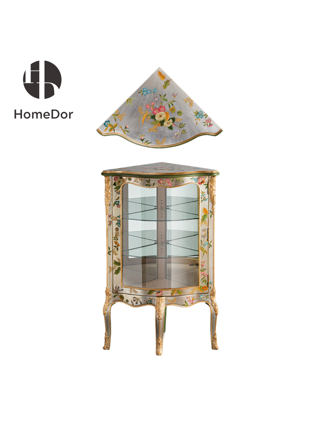 HomeDor × FH&Home | Silver Foil Painted Triangular Glass Corner Display Cabinet