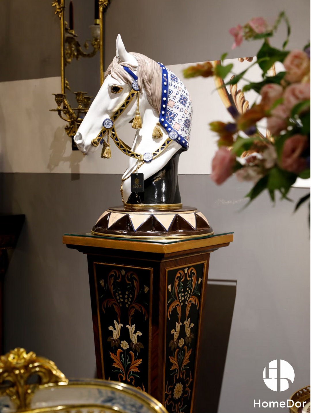 HomeDor × FH&Home | Artistic Painted Ceramic Horse Head Sculpture on Decorative Base