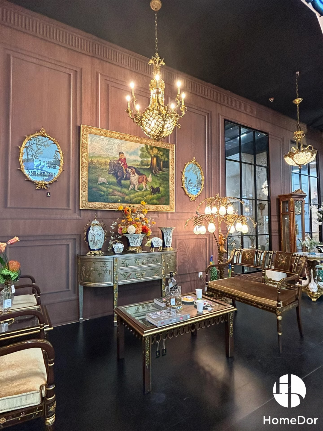 HomeDor × FH&Home | Ornate Gold Frame Chinoiserie Bird Mirror Art Wall Decor Set