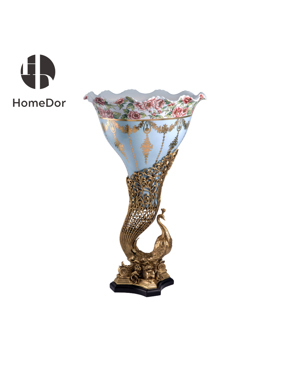 HomeDor × FH&Home | Elegant Red & Pale Blue Peacock Base Display Vase