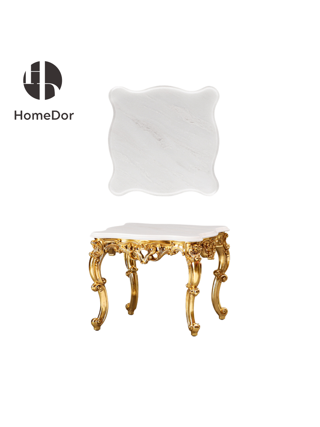 HomeDor × FH&Home | Luxe Rococo Scrollwork White Marble Coffee & Side Table Set