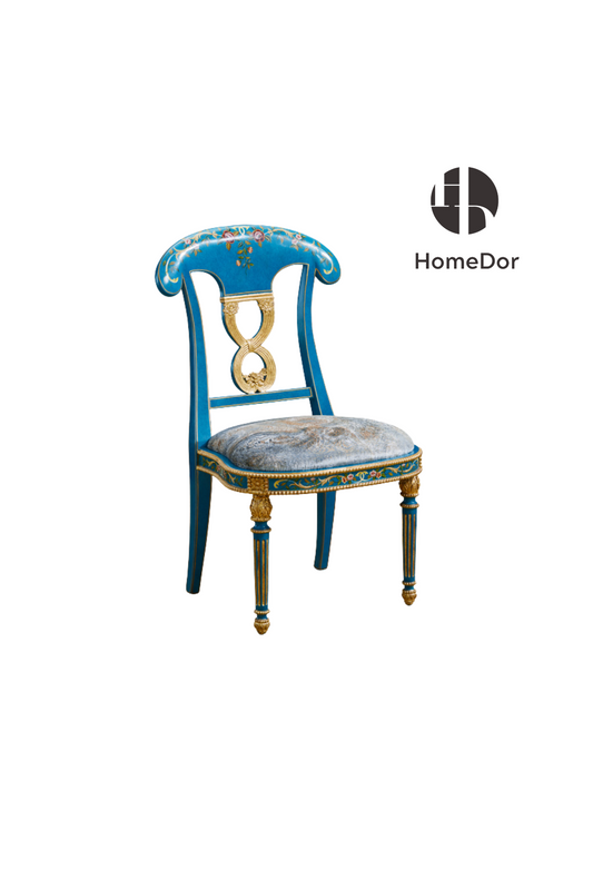 HomeDor HomeDor × FH&Home | Blue Symphony Baroque Carved Luxury Side Chair-Dining Chairs-L62cm × W63cm × H100cm-
