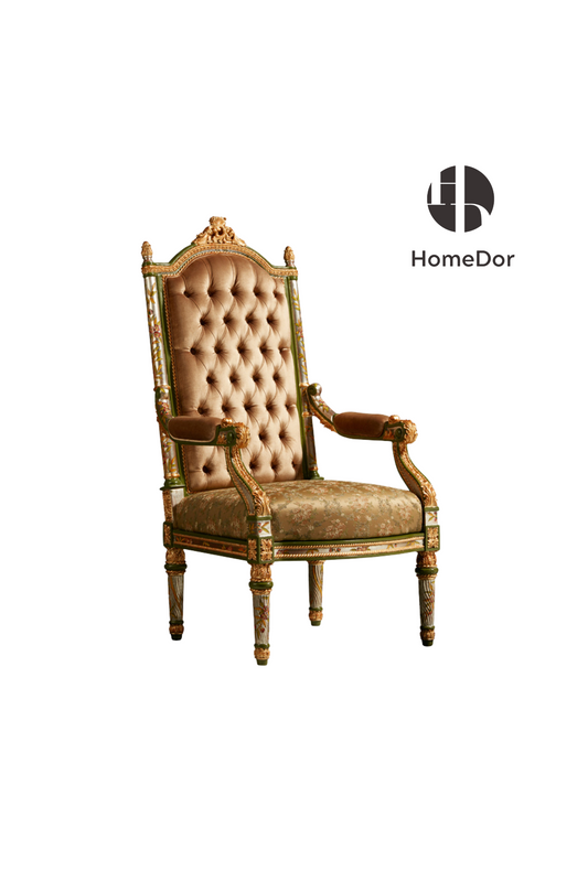 HomeDor HomeDor × FH&Home | Vintage Beige Rose Princess Lounge Chair-Lounge Chairs-L64cm × W77cm × H128cm-