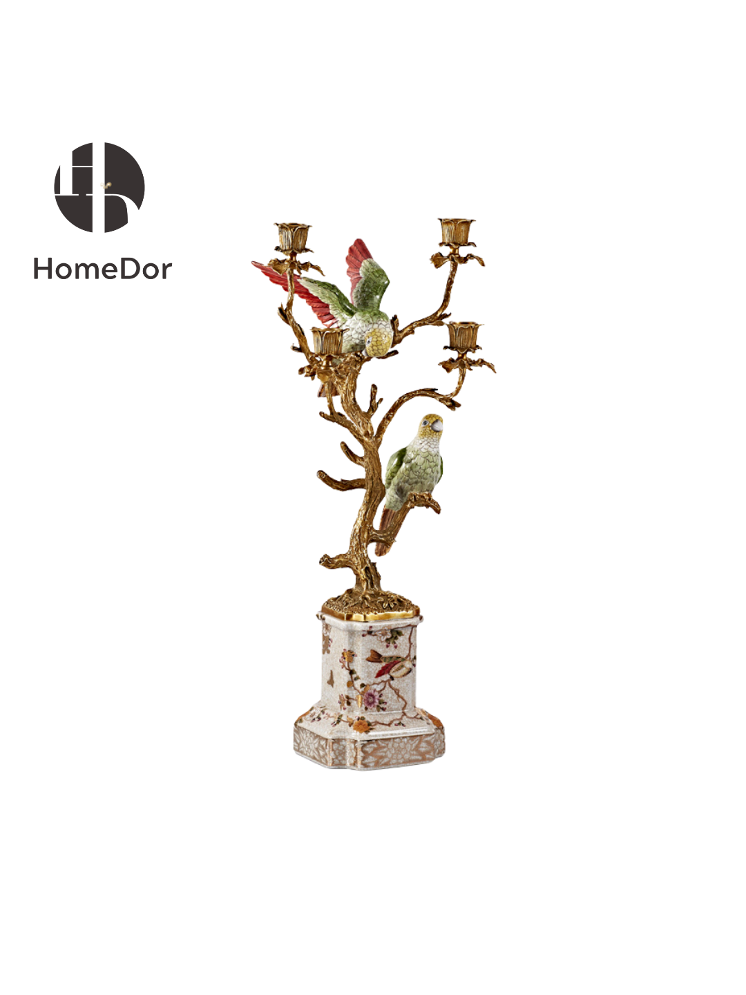 HomeDor × FH&Home | Exotic Parrot Accent Brass Branch Candelabra Set