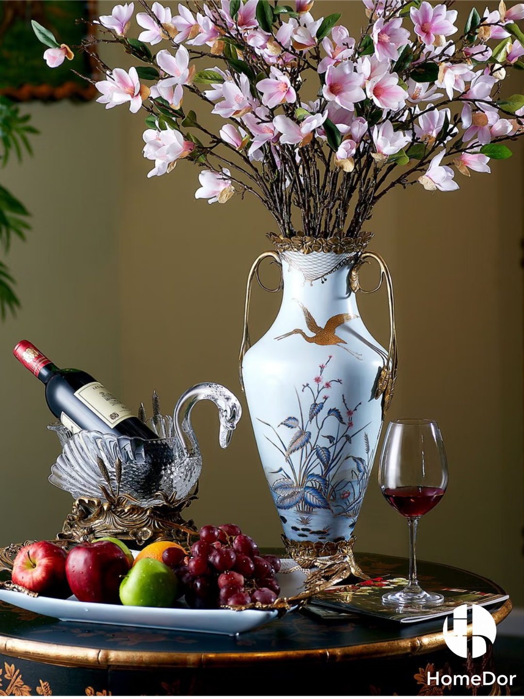 HomeDor × FH&Home | Elegant European Porcelain Table Decor Set with Gold-painted Crane Motifs
