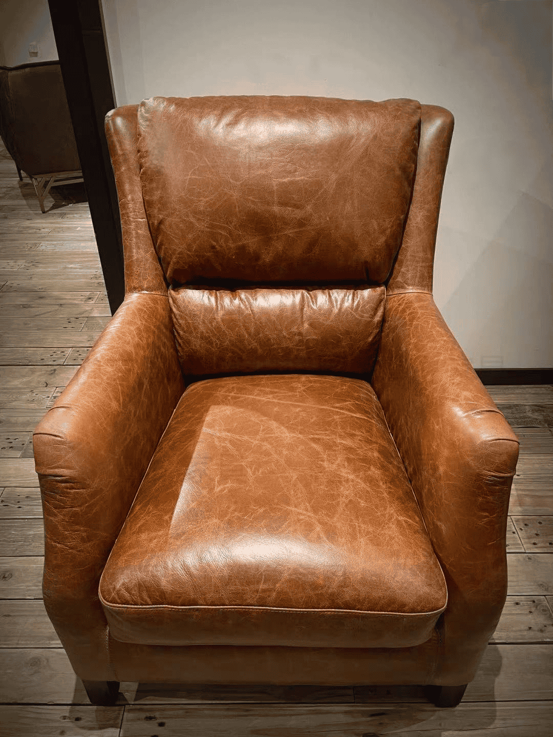 Vintage Luxury Premium Brown Leather High Back Armchair