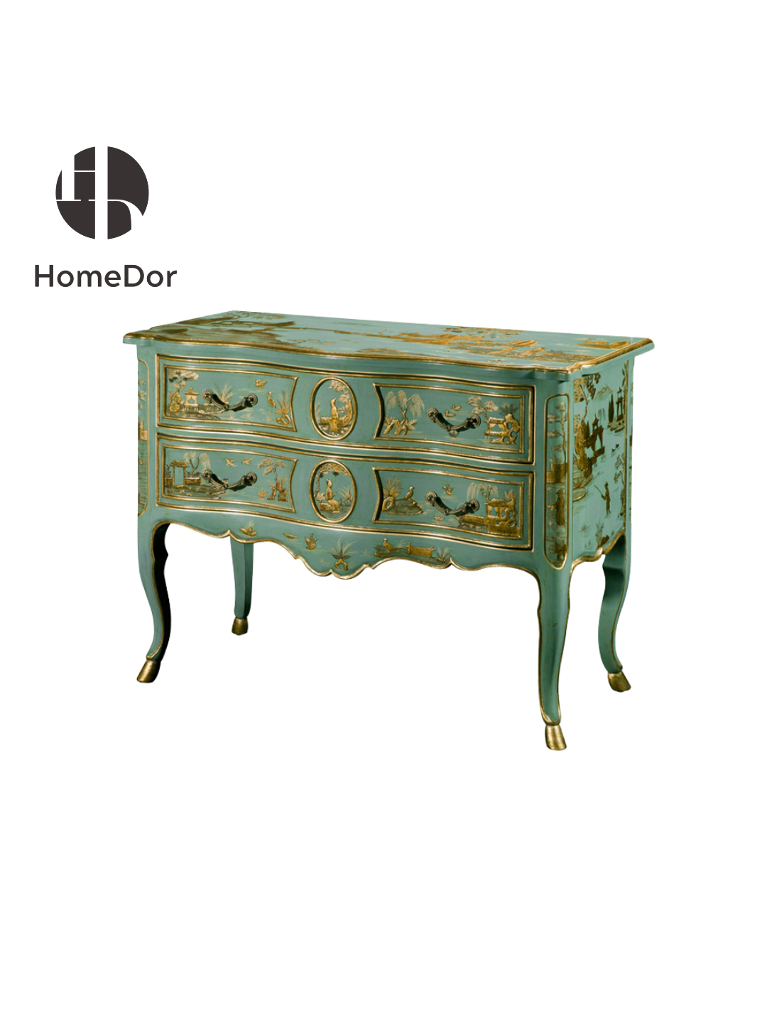 HomeDor × FH&Home | Marlene Series Chinoiserie Inspired Turquoise Console Cabinet Drawer