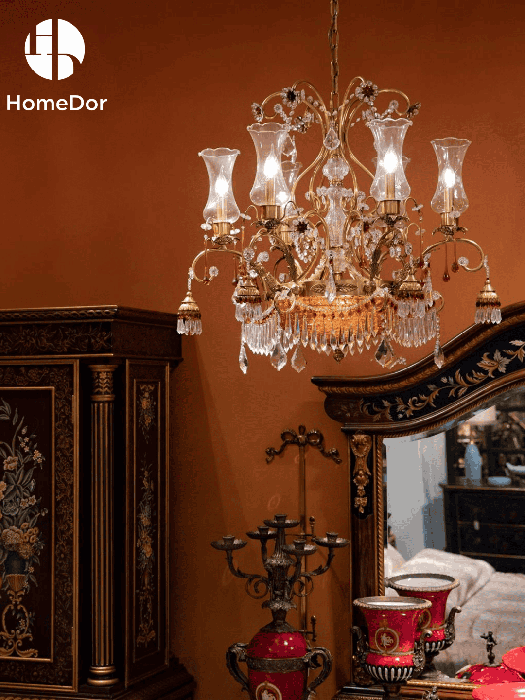 HomeDor HomeDor × FH&Home | Baroque Antique Brass Amber Crystal Chandelier-Chandeliers-D86 cm × H75 cm-Warm Light-