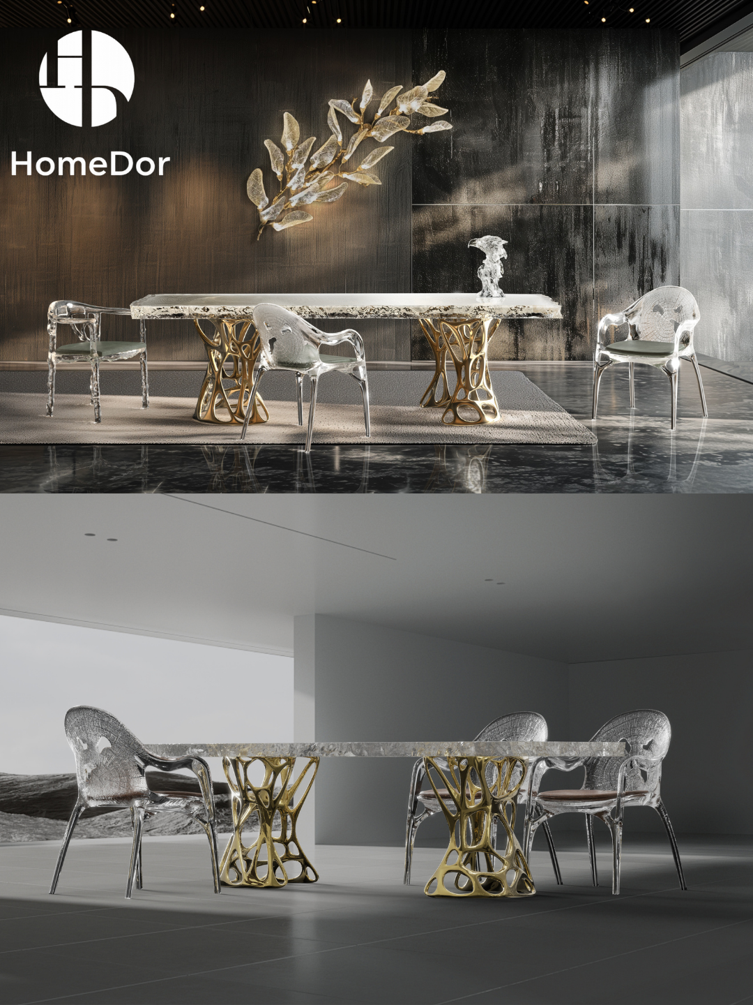 Luxury Tree Grain Glacier Crystal Artistic Long Table by Gordon Gu