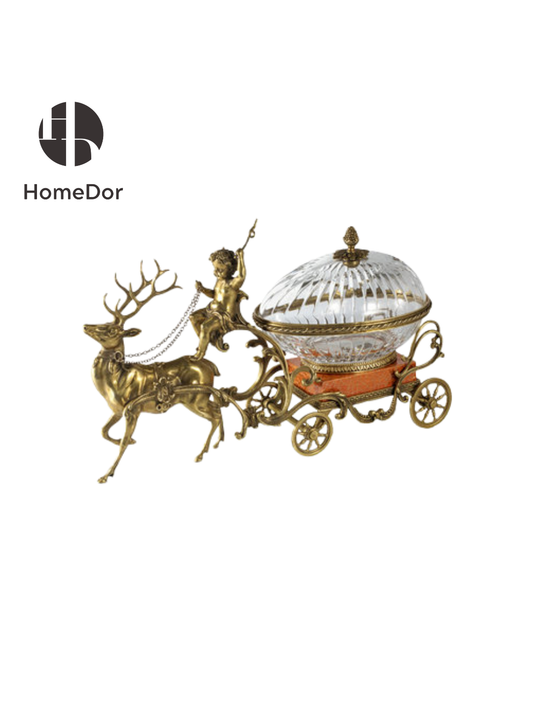 HomeDor HomeDor × FH&Home | Prague Collection Luxury Brass Canister Candy Box with Deer and Cherub Figurine-Decorative Canisters-Style B/L48cm × W17cm × H32cm-