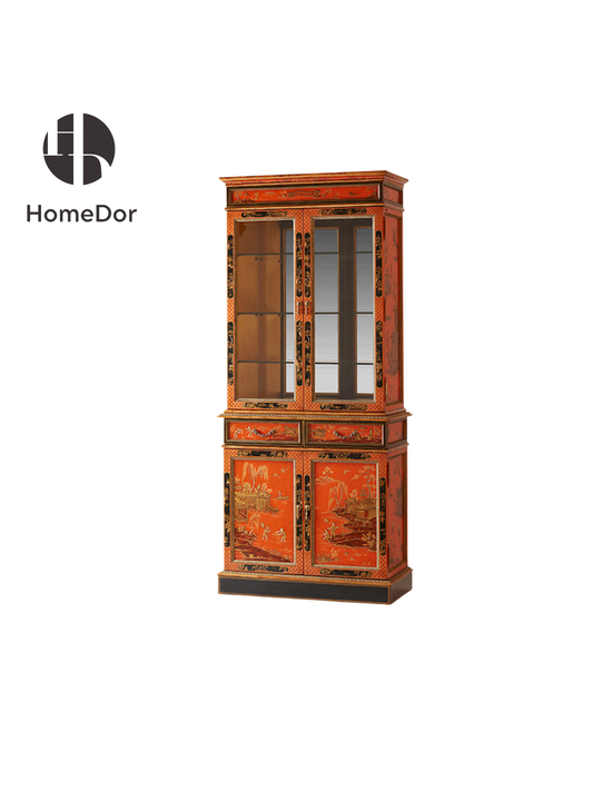 HomeDor HomeDor × FH&Home | Oriental Orange Traditional Carving Cabinet-Cabinets-L96cm × W46cm × H225cm-