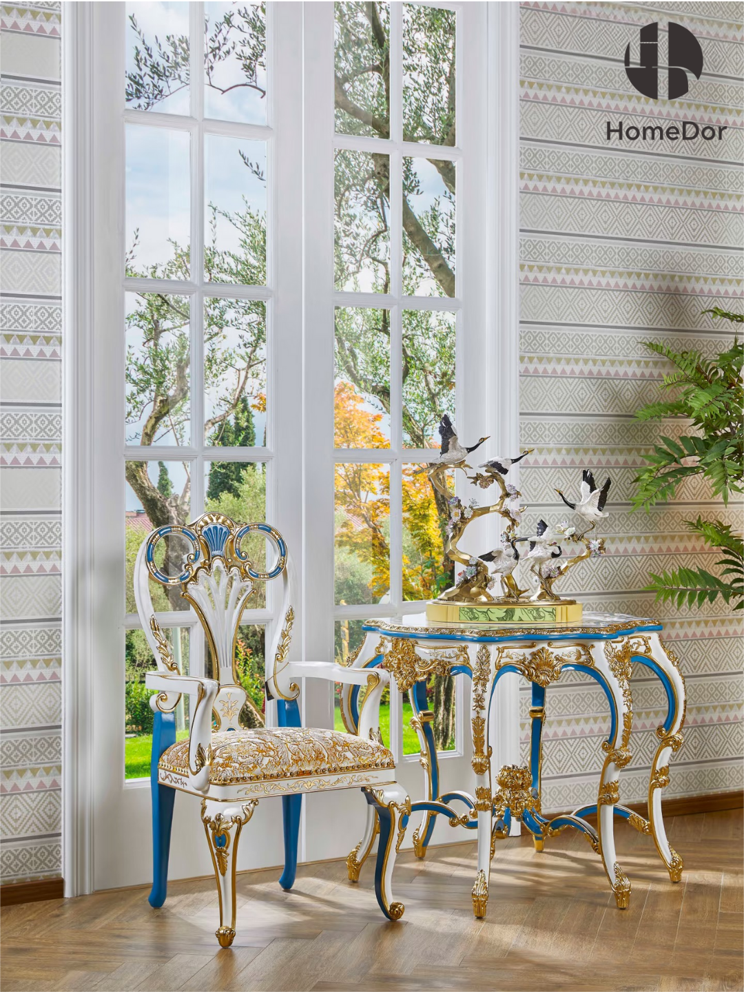 HomeDor × FH&Home | Luxury Ornate Baroque Upholstered Writing Chair